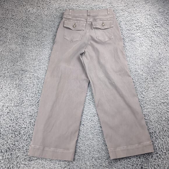 Spanx Pants Women Medium Beige Stretch Twill Wide Leg Pull On Khaki Cropped - Picture 2 of 10